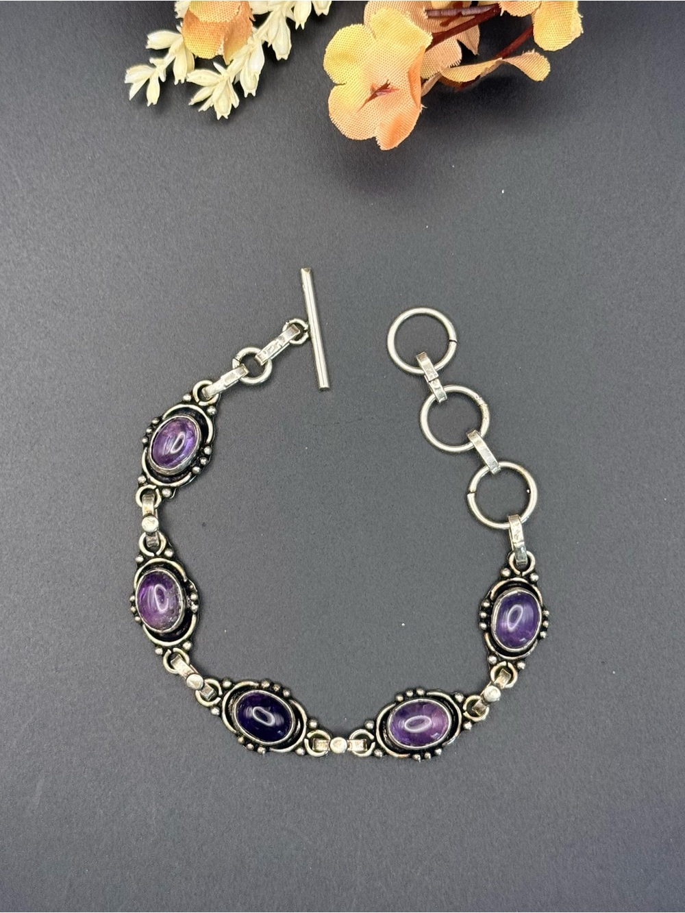 Artisan Handmade 925 Sterling Silver Amethyst Link Bracelet